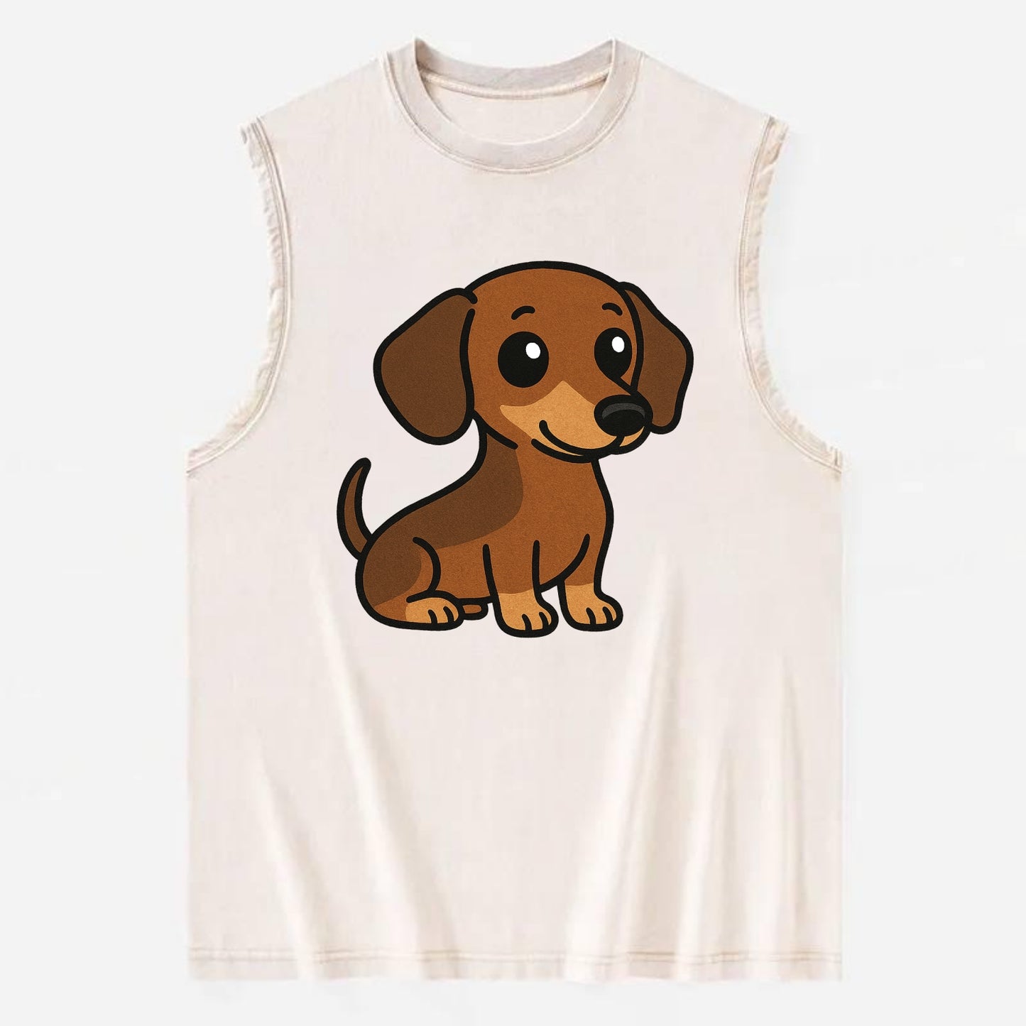 Dachshund - Long body profile view - Vintage Washed Tank - Beige