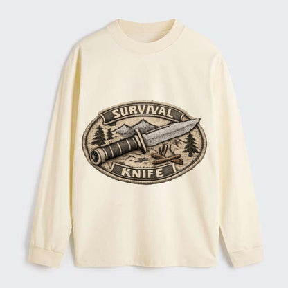 SURVIVAL KNIFE - fixed blade with compass in silver and black , - Classic Long Sleeve Shirt - Beige