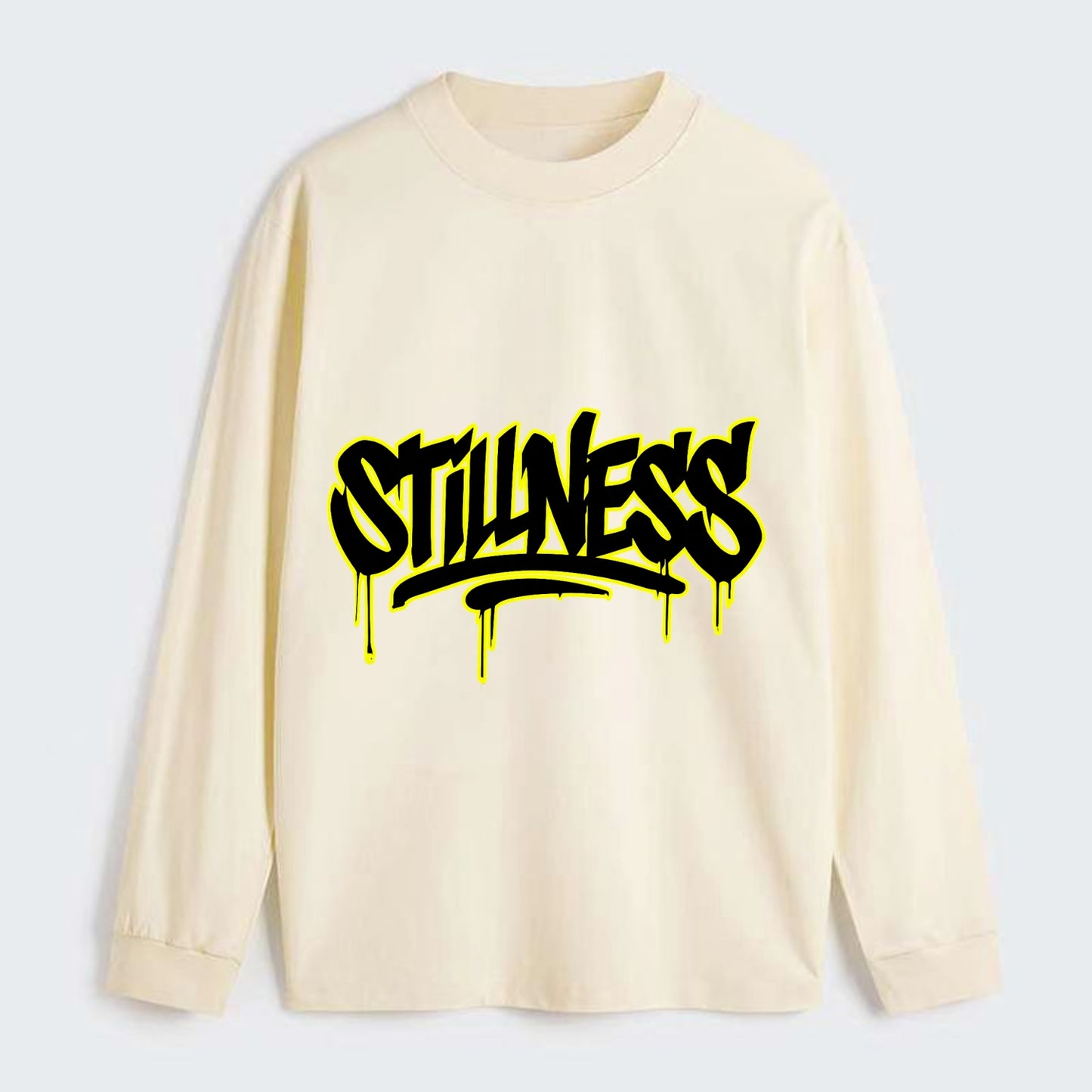 Bold typography design - "STILLNESS" - quiet power, peaceful presence - Classic Long Sleeve Shirt - Beige