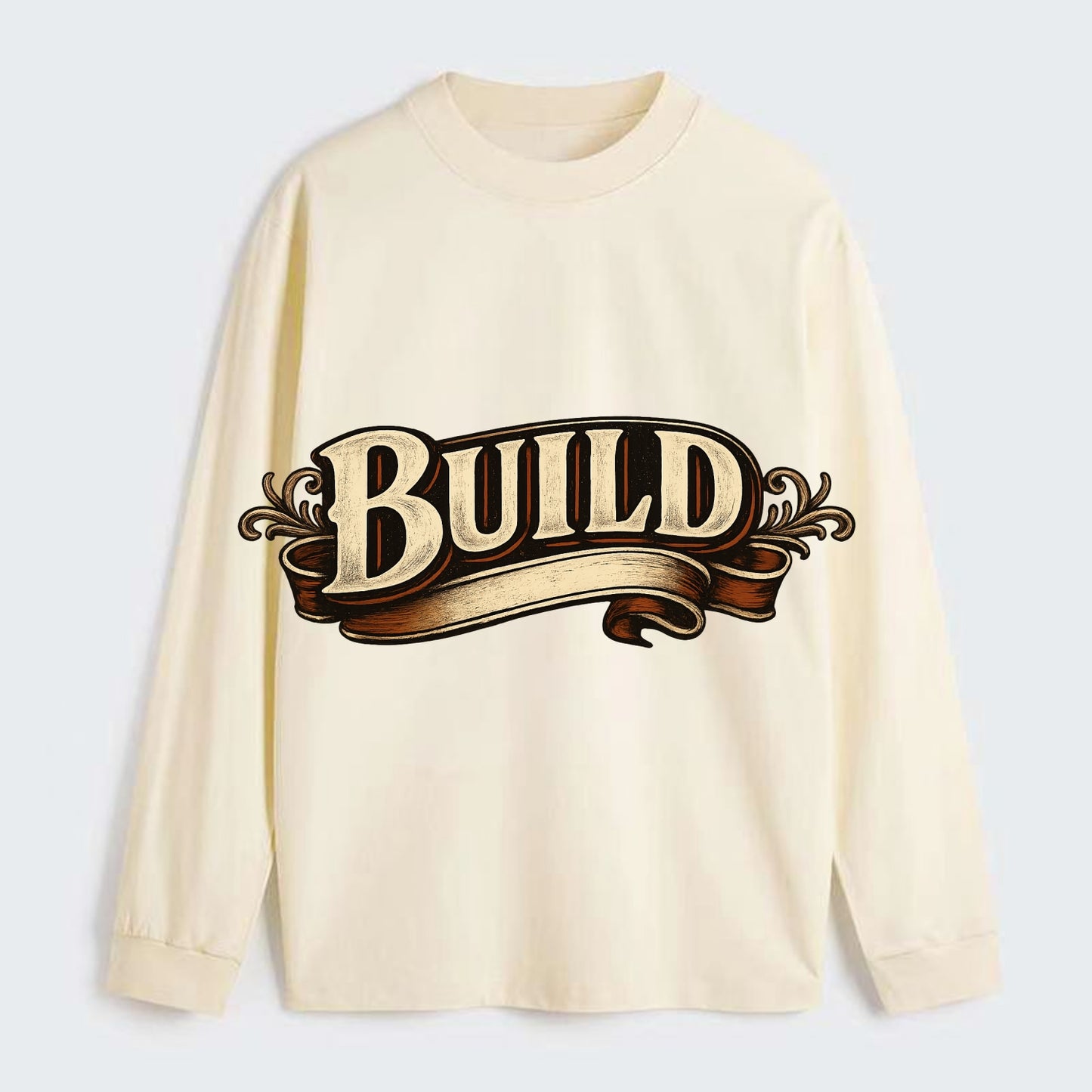 Bold typography design - "BUILD" - constructing, making real - Classic Long Sleeve Shirt - Beige