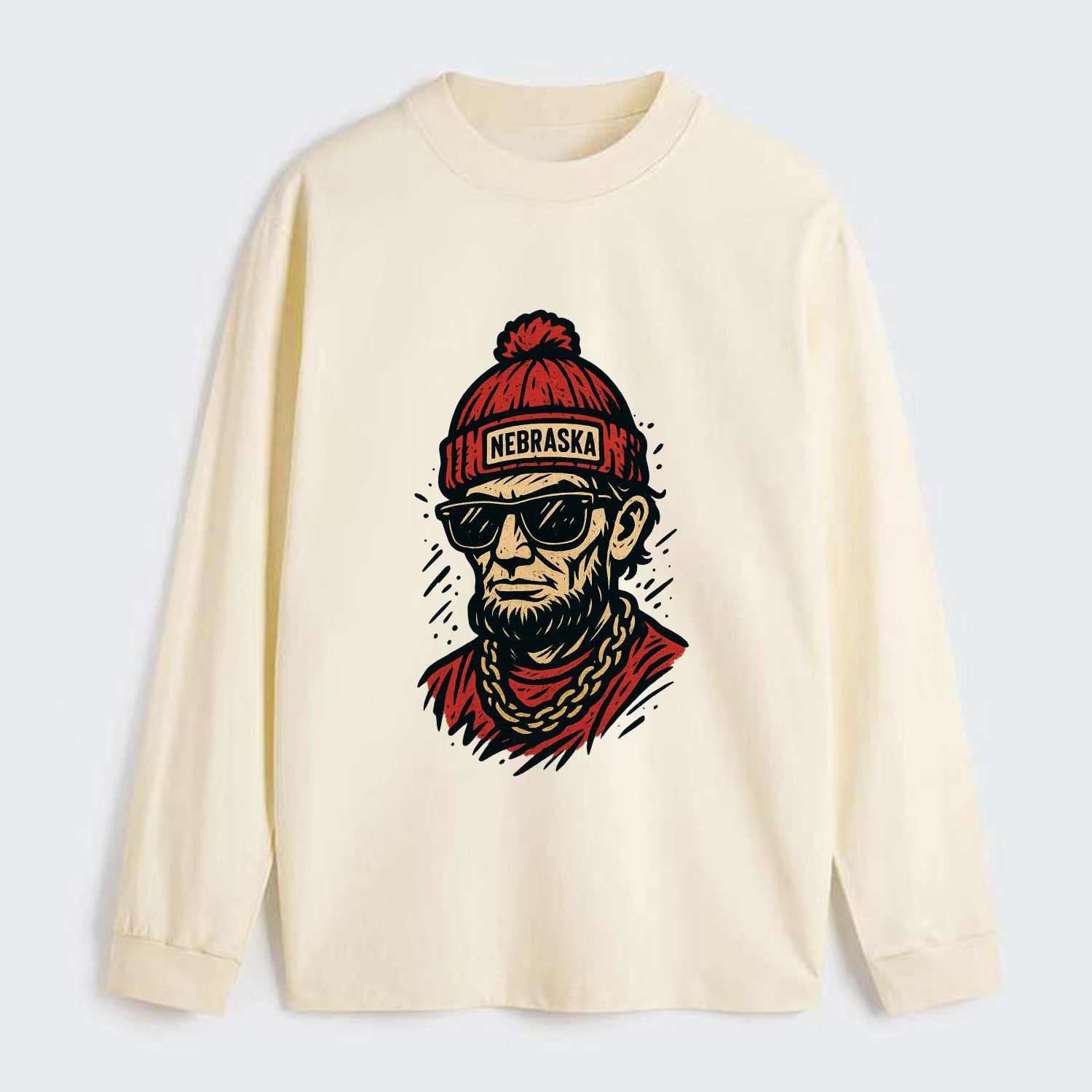 Lincoln Cornhusker wearing Nebraska bean - Classic Long Sleeve Shirt - Beige