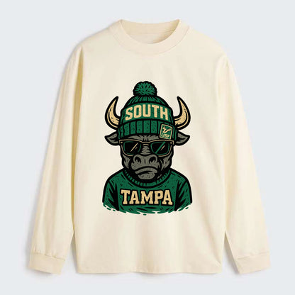 Tampa Bull wearing South Florida beanie with USF patch - Classic Long Sleeve Shirt - Beige