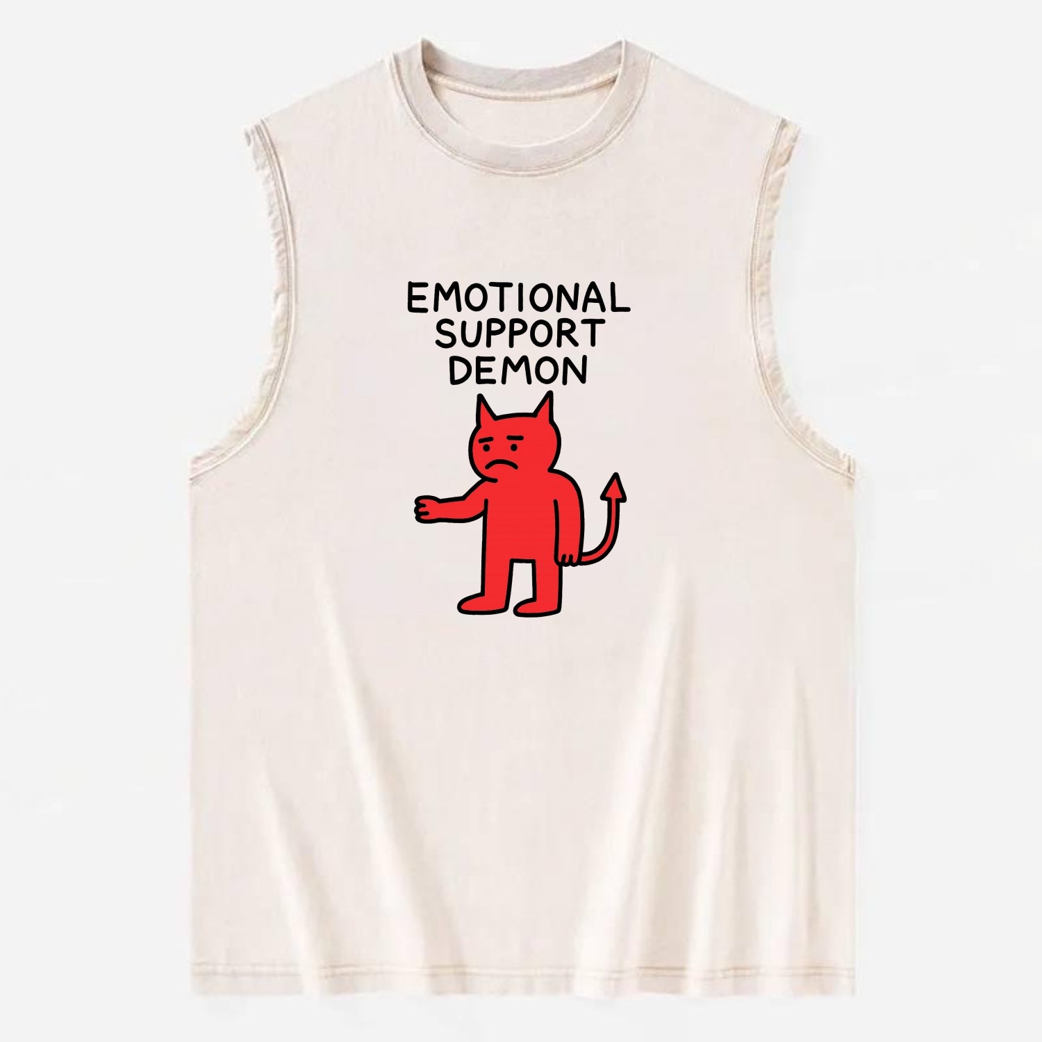 EMOTIONAL SUPPORT DEMON | Devil caring reluctantly - Vintage Washed Tank - Beige