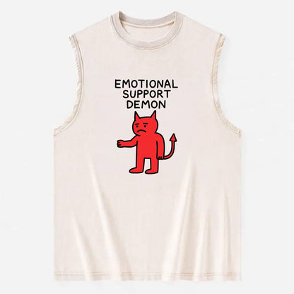 EMOTIONAL SUPPORT DEMON | Devil caring reluctantly - Vintage Washed Tank - Beige