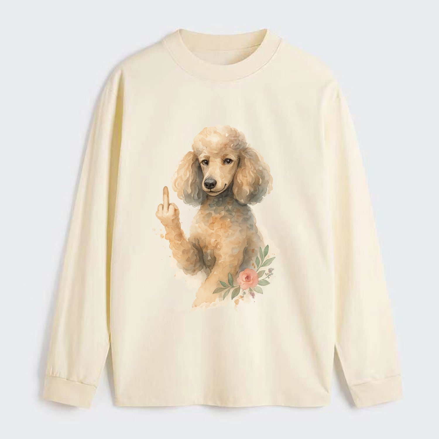Standard Poodle with curly styled coat, intelligent face, fancy paw - Classic Long Sleeve Shirt - Beige