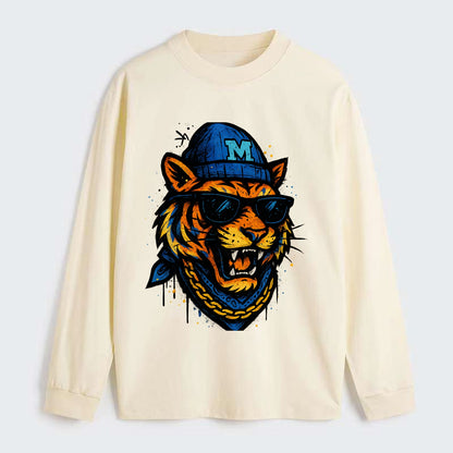 Memphis Tiger wearing Memphis beanie with M patch - Classic Long Sleeve Shirt - Beige
