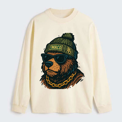 Waco Bear wearing Baylor beanie with BU patch - Classic Long Sleeve Shirt - Beige