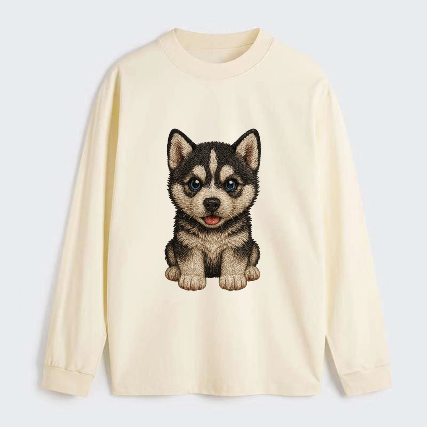 Baby Siberian Husky Puppy - blue or bi-colored eyes, fluffy coat, - Classic Long Sleeve Shirt - Beige