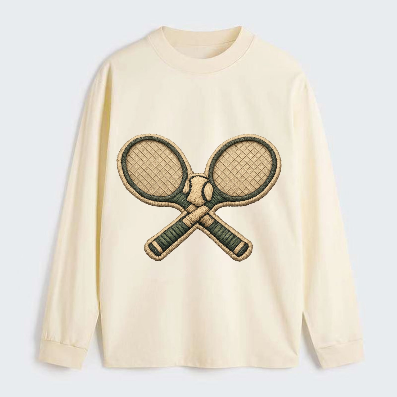 Embroidered patch design - TENNIS RACKET CROSSED - tennis rackets with - Classic Long Sleeve Shirt - Beige