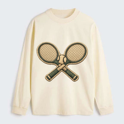 Embroidered patch design - TENNIS RACKET CROSSED - tennis rackets with - Classic Long Sleeve Shirt - Beige