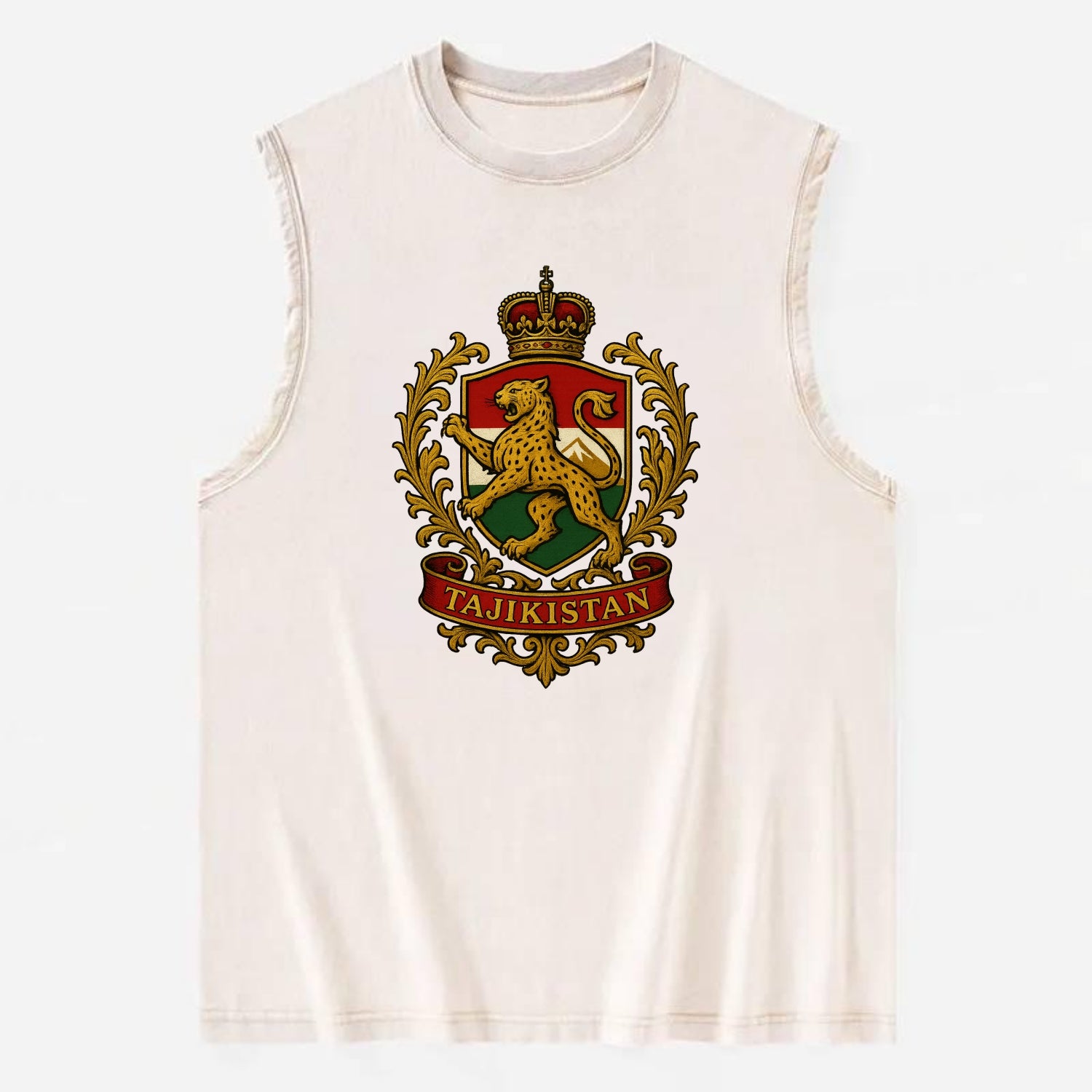 Tajikistan Heritage Badge  - Vintage Washed Tank - Beige