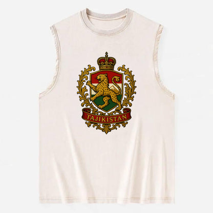 Tajikistan Heritage Badge  - Vintage Washed Tank - Beige