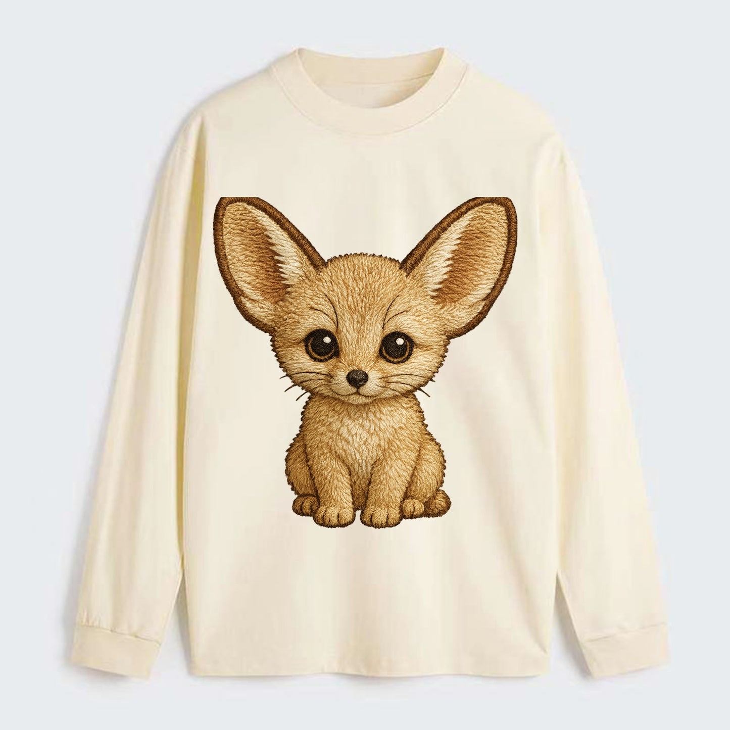 Baby Fennec Fox - huge ears, cream fur, large dark eyes, front-facing, - Classic Long Sleeve Shirt - Beige