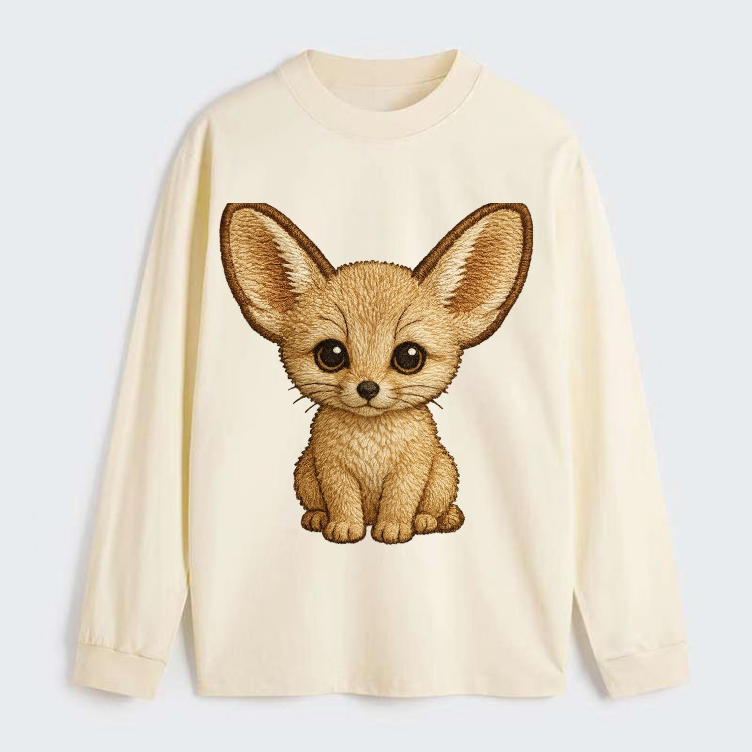 Baby Fennec Fox - huge ears, cream fur, large dark eyes, front-facing, - Classic Long Sleeve Shirt - Beige