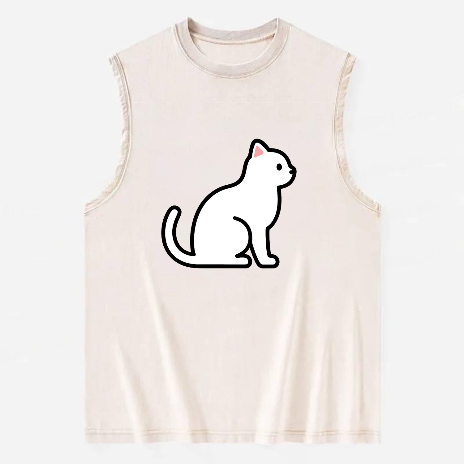 Domestic Shorthair - White classic flat side profile - Vintage Washed Tank - Beige