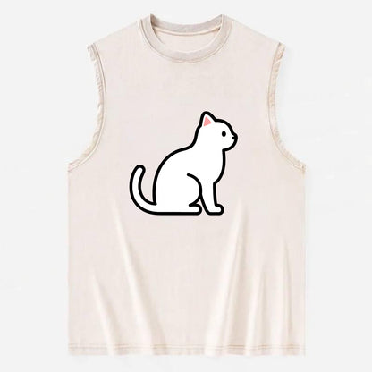 Domestic Shorthair - White classic flat side profile - Vintage Washed Tank - Beige