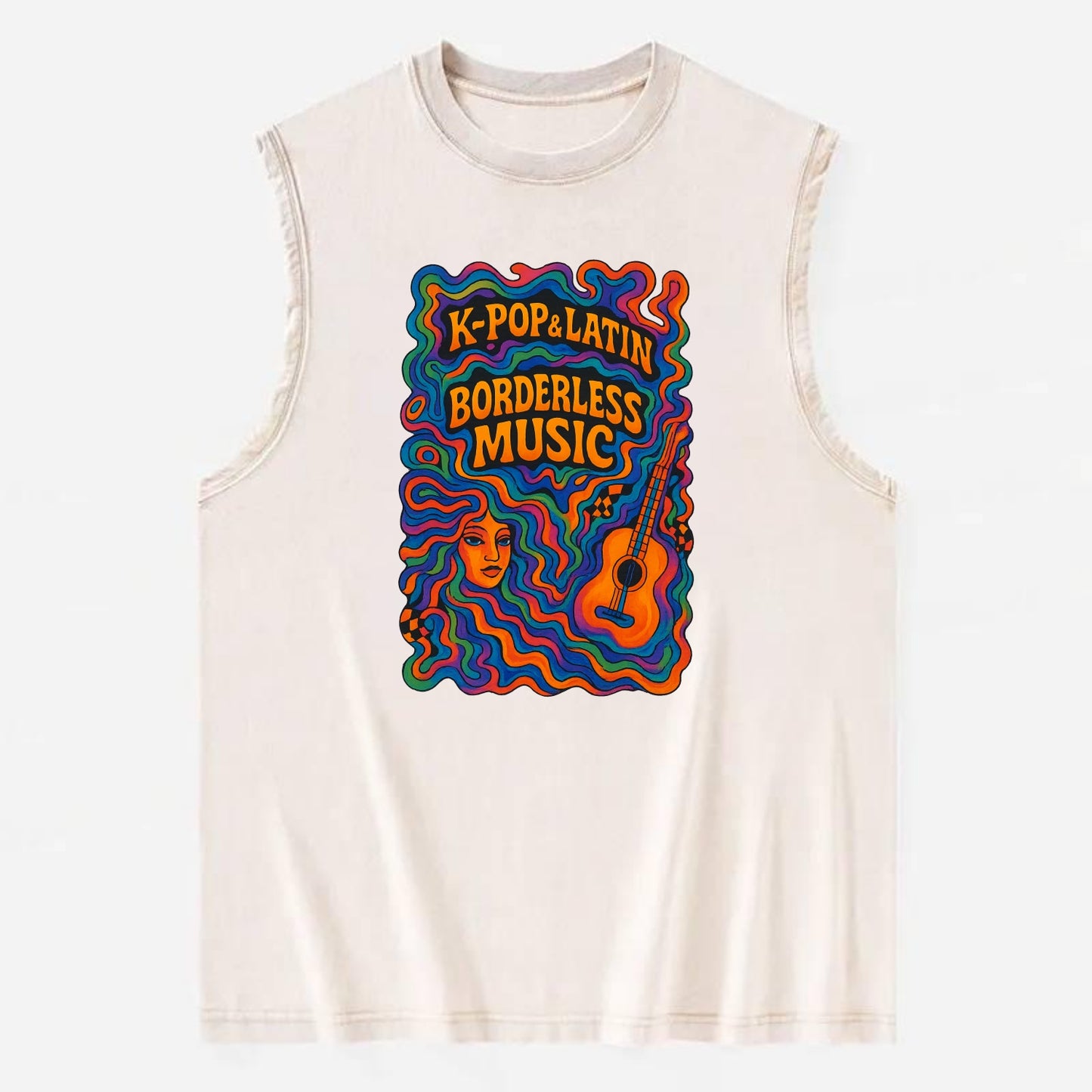 K-Pop and Latin fusion explosion - "Borderless Music" - cross-cultural sounds - Vintage Washed Tank - Beige