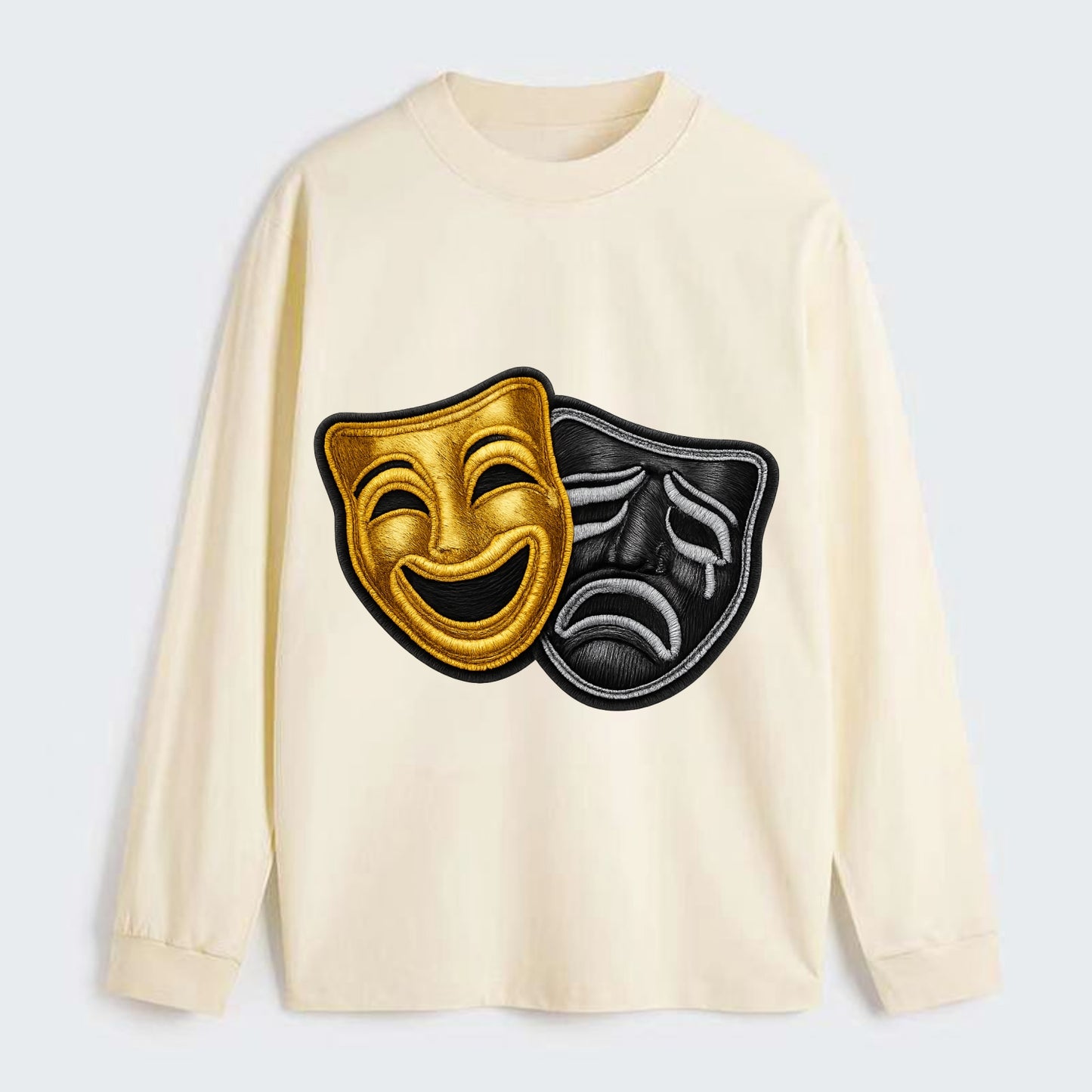 BROADWAY MASKS - comedy tragedy masks in gold and black , theater - Classic Long Sleeve Shirt - Beige