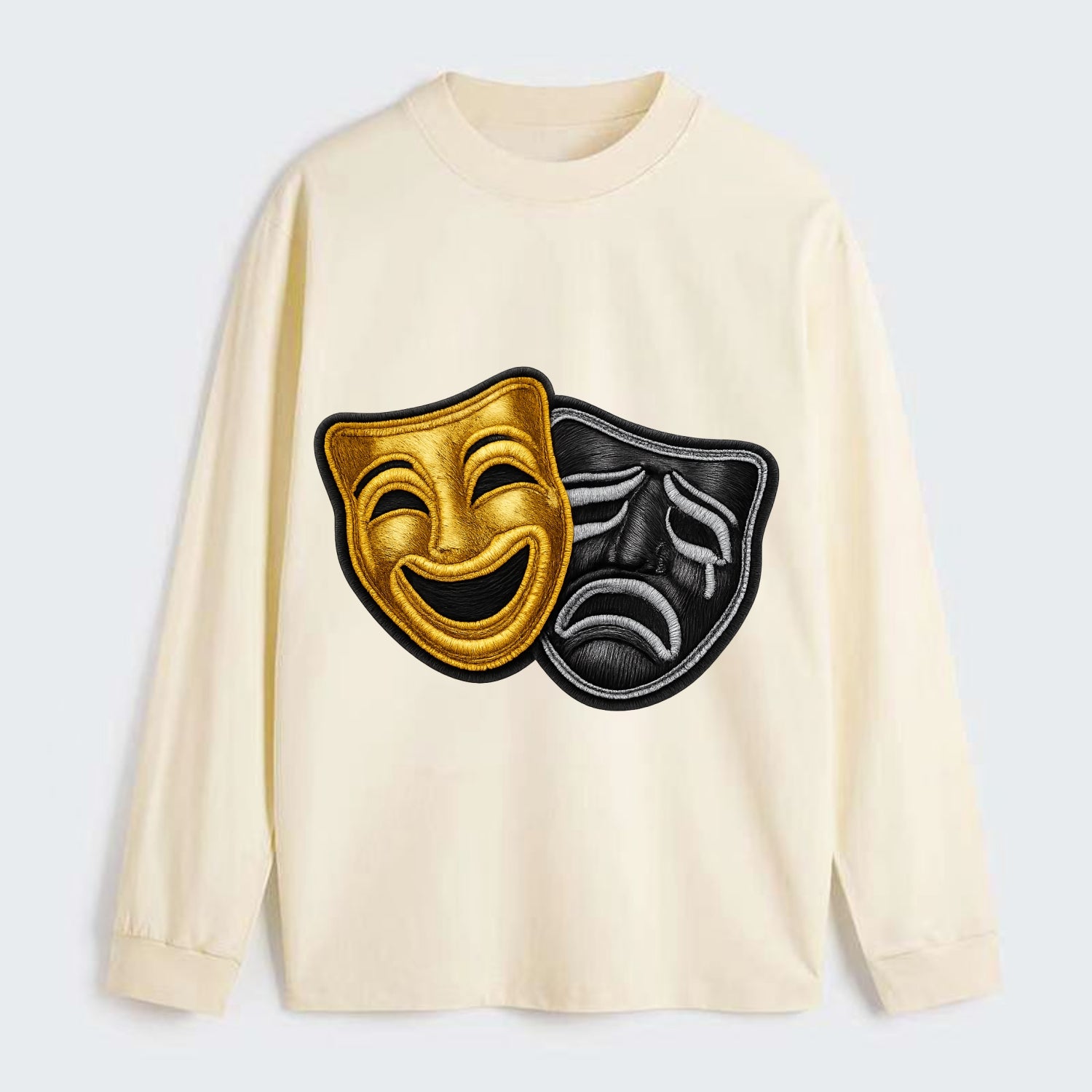 BROADWAY MASKS - comedy tragedy masks in gold and black , theater - Classic Long Sleeve Shirt - Beige