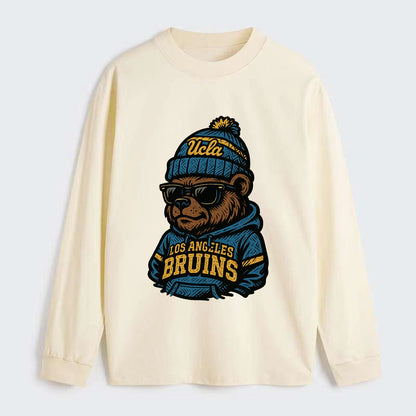 Los Angeles Bruin wearing UCLA beanie with script patch - Classic Long Sleeve Shirt - Beige