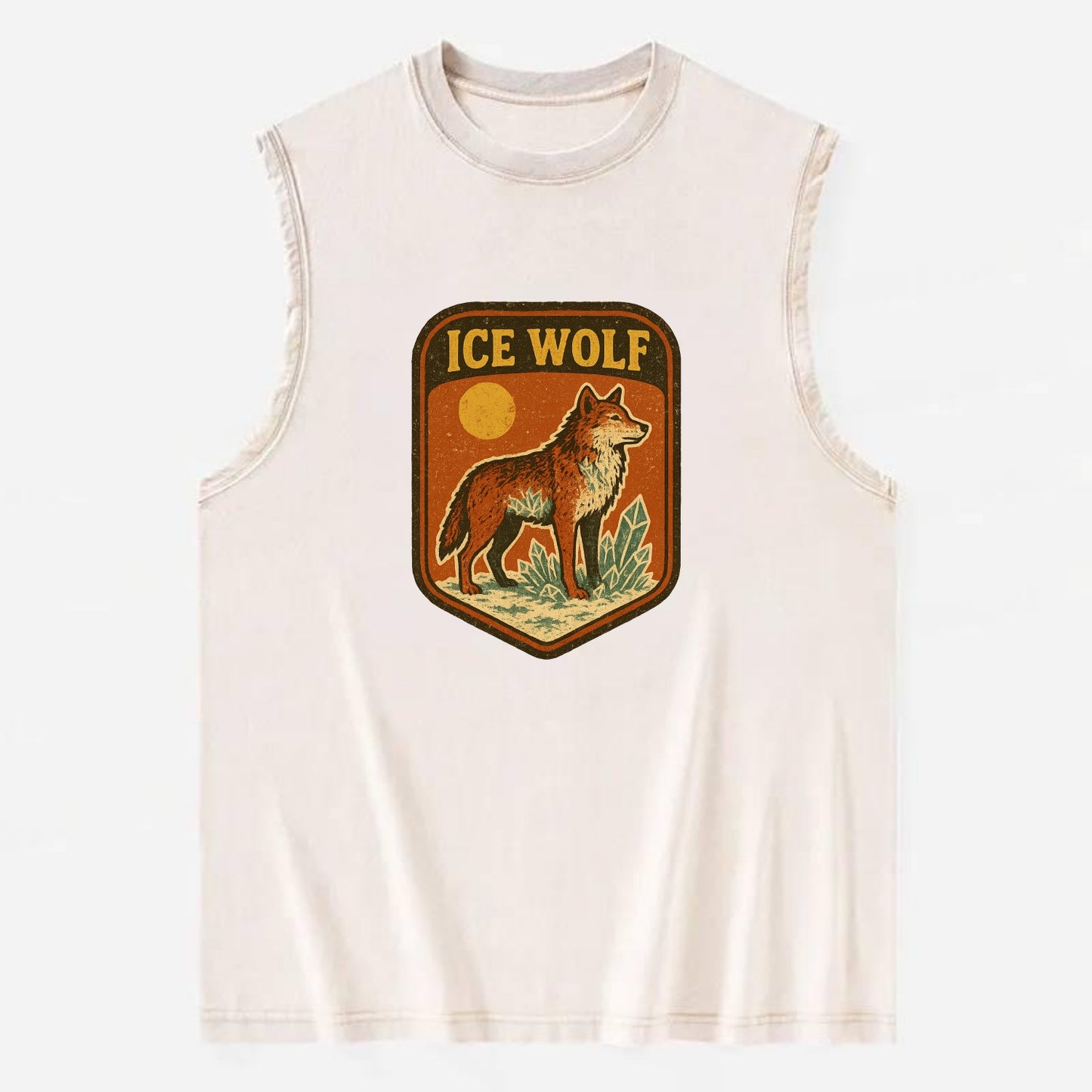 Ice Wolf Crystal  - Vintage Washed Tank - Beige