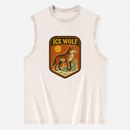Ice Wolf Crystal  - Vintage Washed Tank - Beige