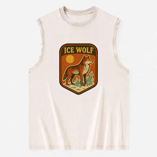 Ice Wolf Crystal  - Vintage Washed Tank - Beige