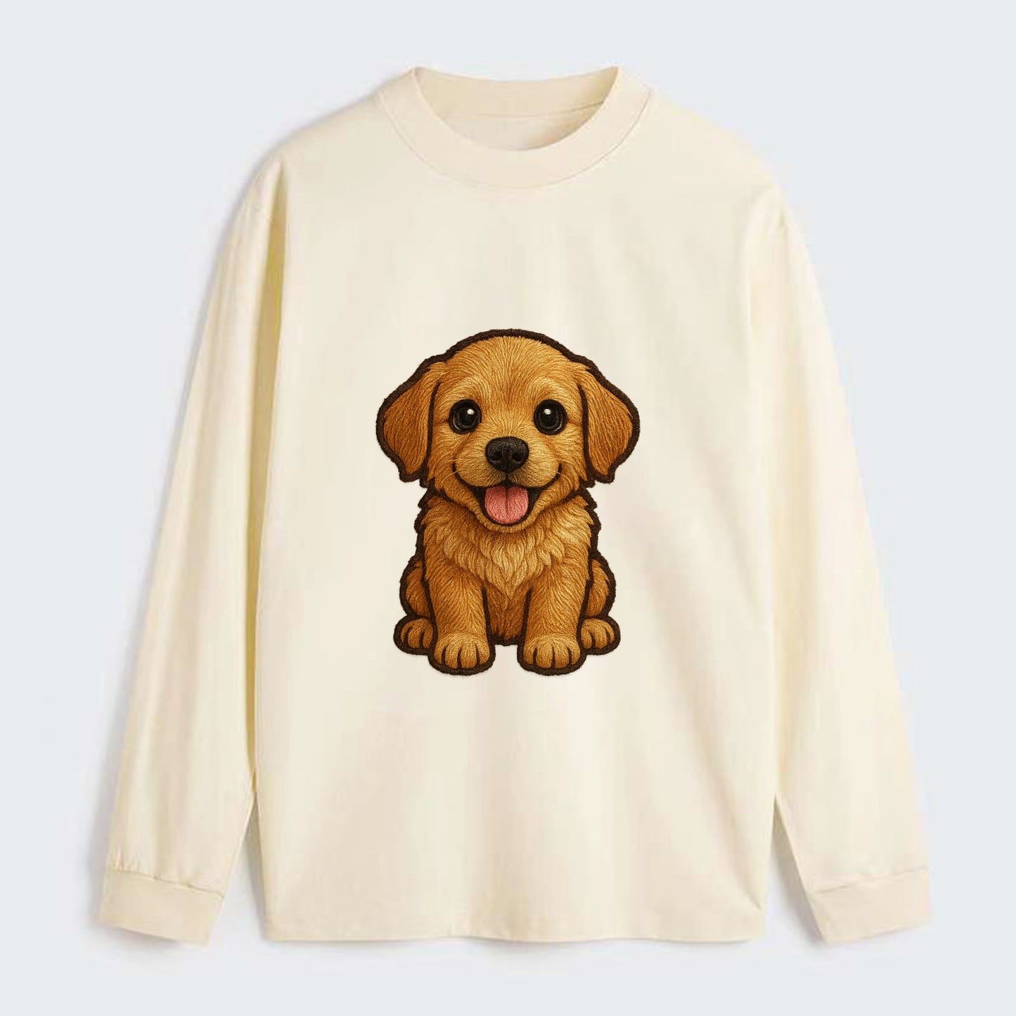 Baby Golden Retriever Puppy - fluffy golden fur, big brown eyes, pink - Classic Long Sleeve Shirt - Beige