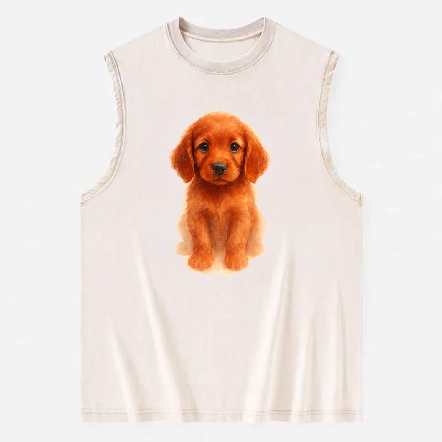 Baby Irish Setter Puppy - mahogany red coat, feathered ears, friendly eyes, - Vintage Washed Tank - Beige
