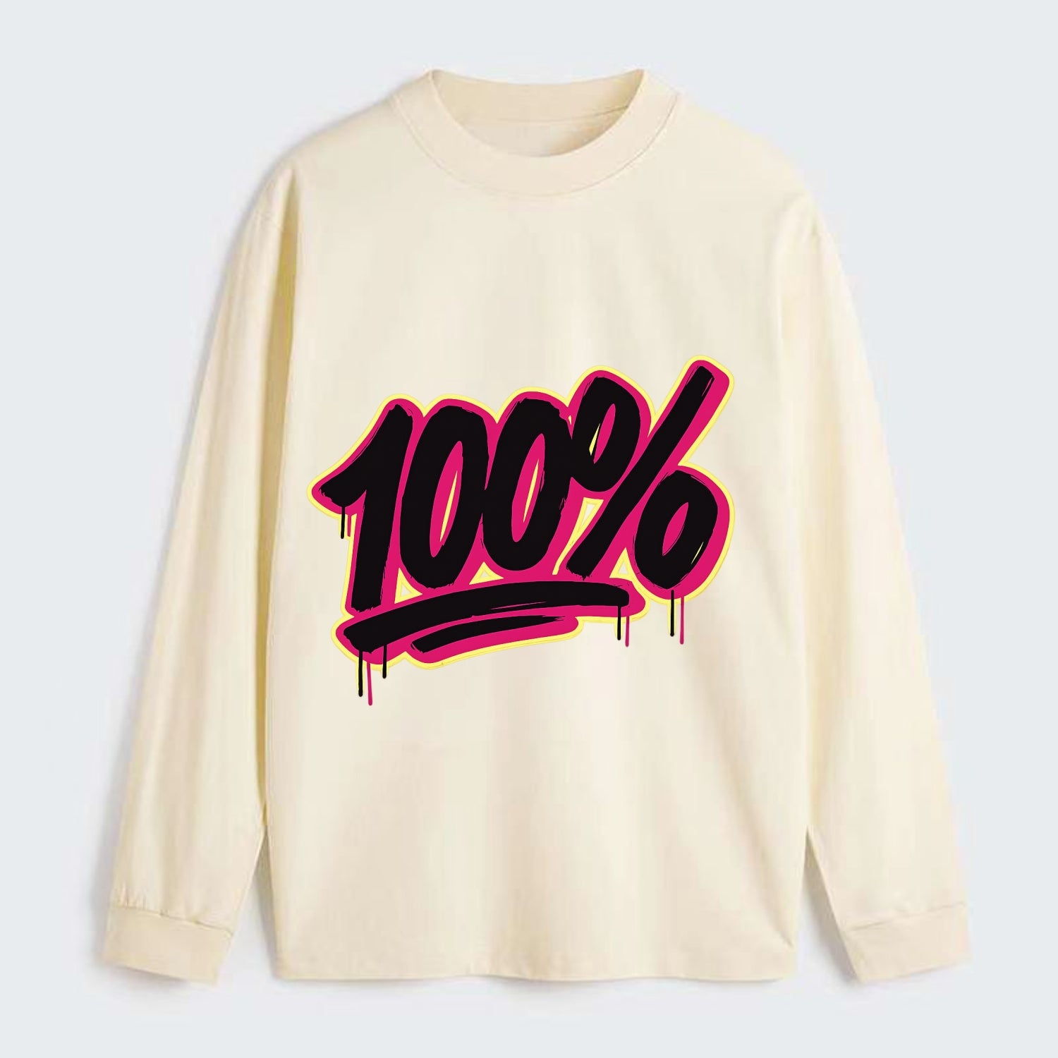 Bold typography design - "100%" - all in, fully committed - Classic Long Sleeve Shirt - Beige