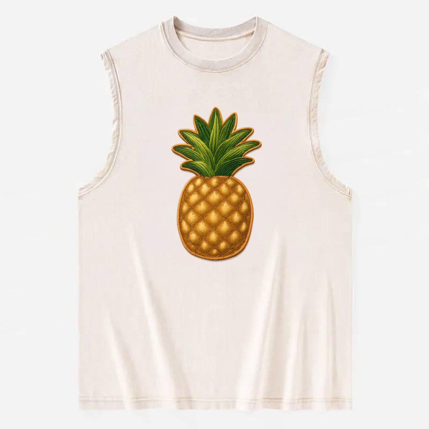 PINEAPPLE CROWN - tropical fruit in yellow and green , hospitality - Vintage Washed Tank - Beige