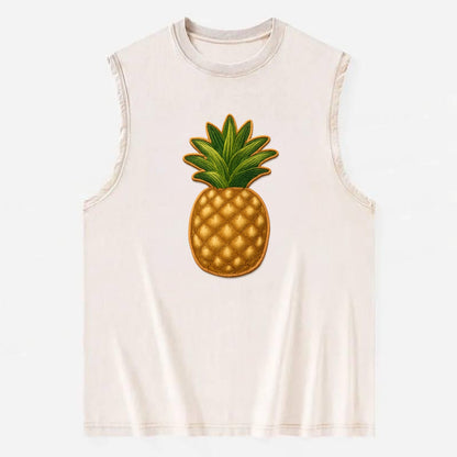 PINEAPPLE CROWN - tropical fruit in yellow and green , hospitality - Vintage Washed Tank - Beige