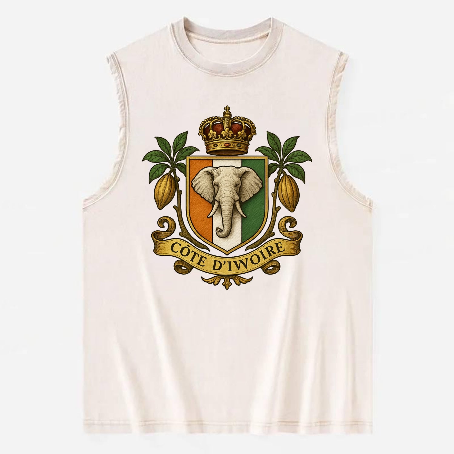 Ivory Coast Royal Logo  - Vintage Washed Tank - Beige