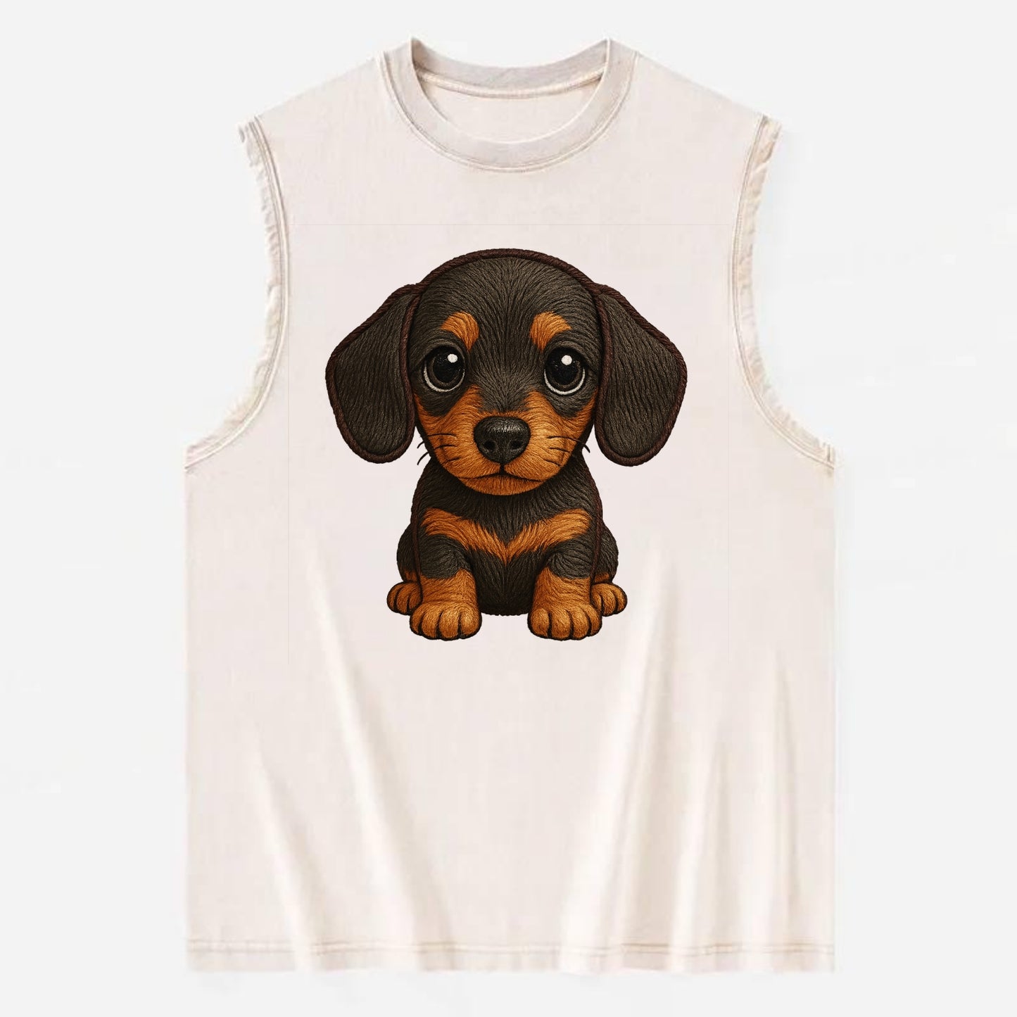 Baby Dachshund Puppy - long body, short legs, floppy ears, curious eyes, - Vintage Washed Tank - Beige