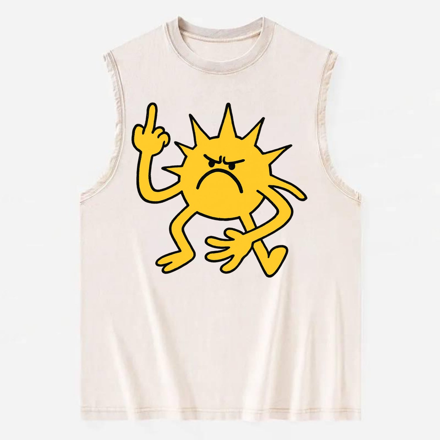 MORNINGS ARE PUNISHMENT | Grumpy sun with middle finger - Vintage Washed Tank - Beige