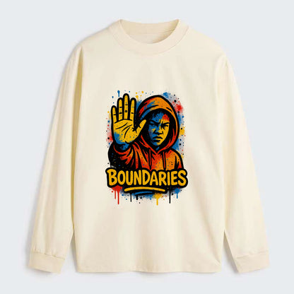 Person holding up hand in "stop" gesture - setting boundaries concept, - Classic Long Sleeve Shirt - Beige