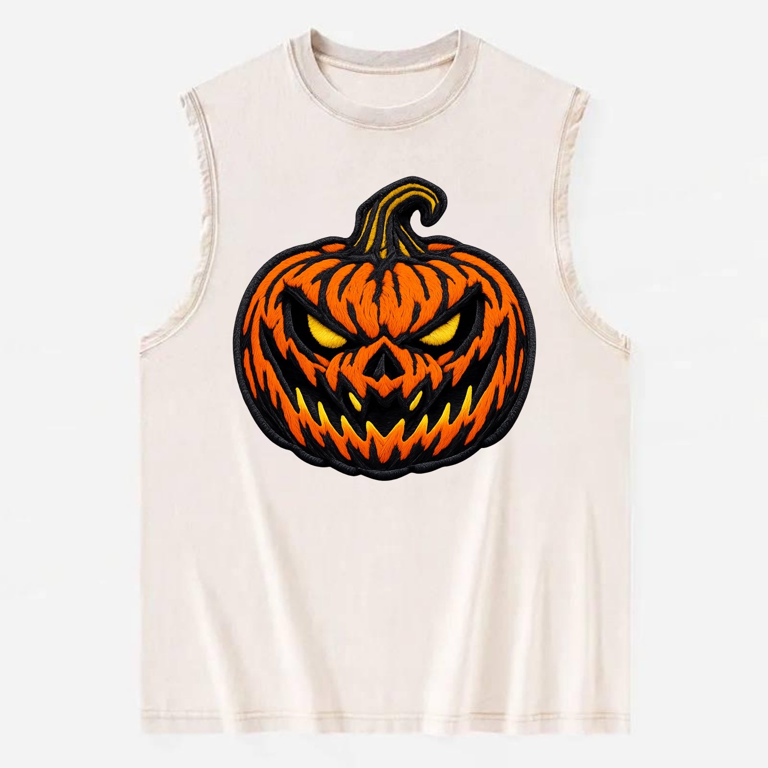 HALLOWEEN PUMPKIN - jack o lantern in orange and black , spooky - Vintage Washed Tank - Beige