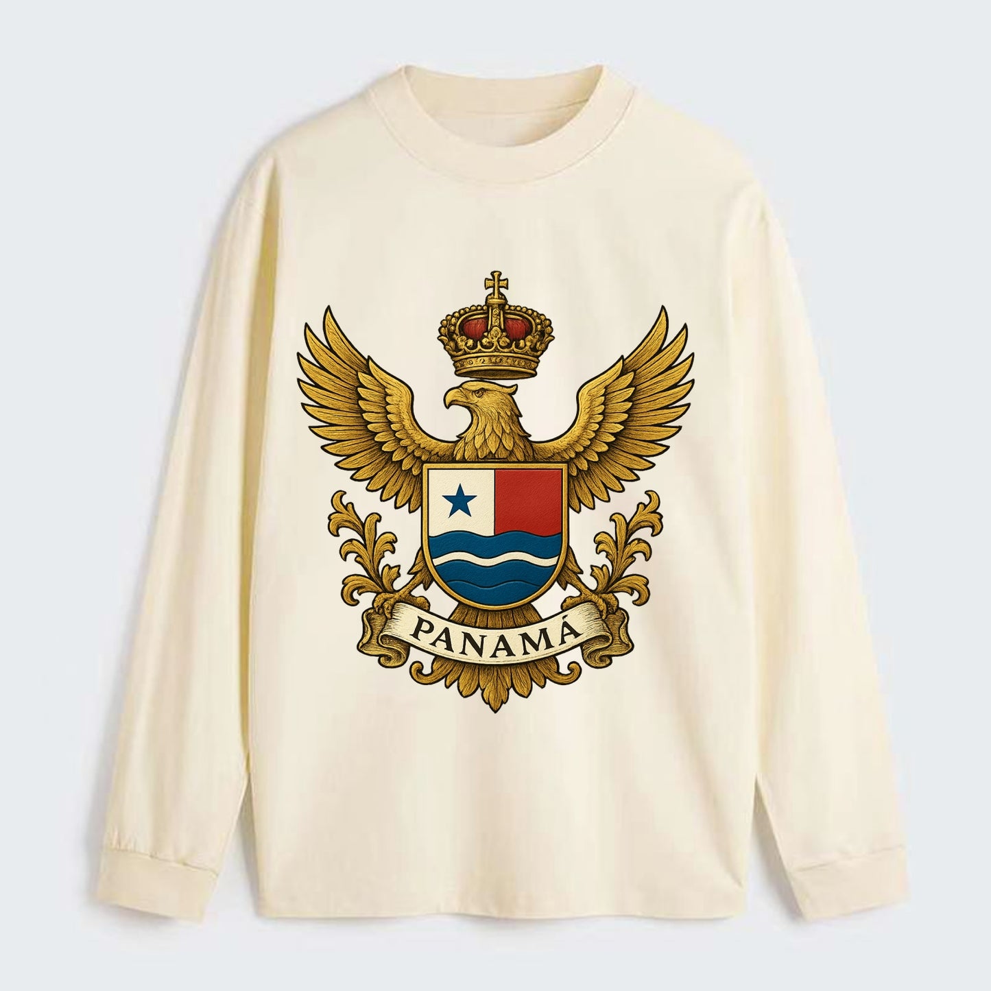 Panama Heritage Badge  - Classic Long Sleeve Shirt - Beige
