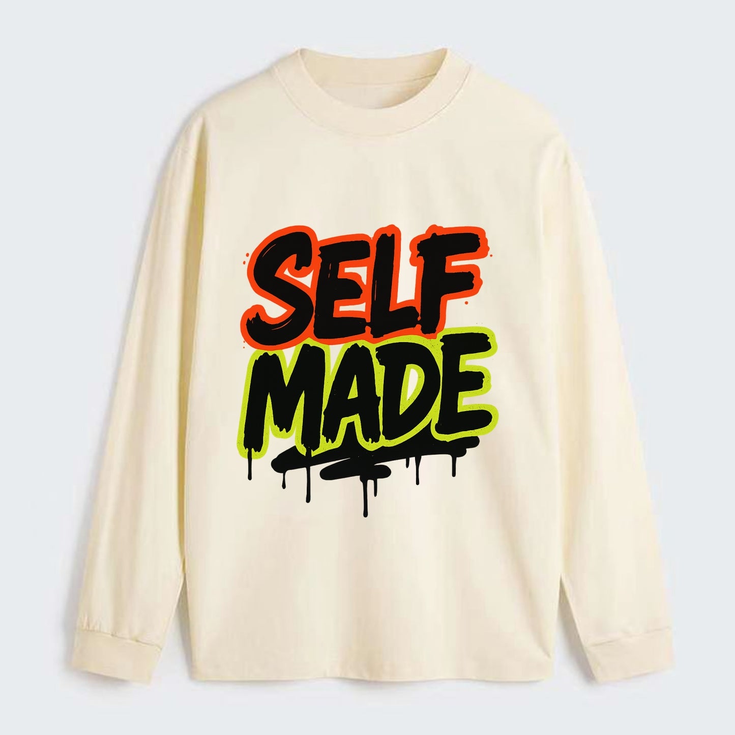 Bold typography design - "SELF MADE" - built from nothing, earned - Classic Long Sleeve Shirt - Beige