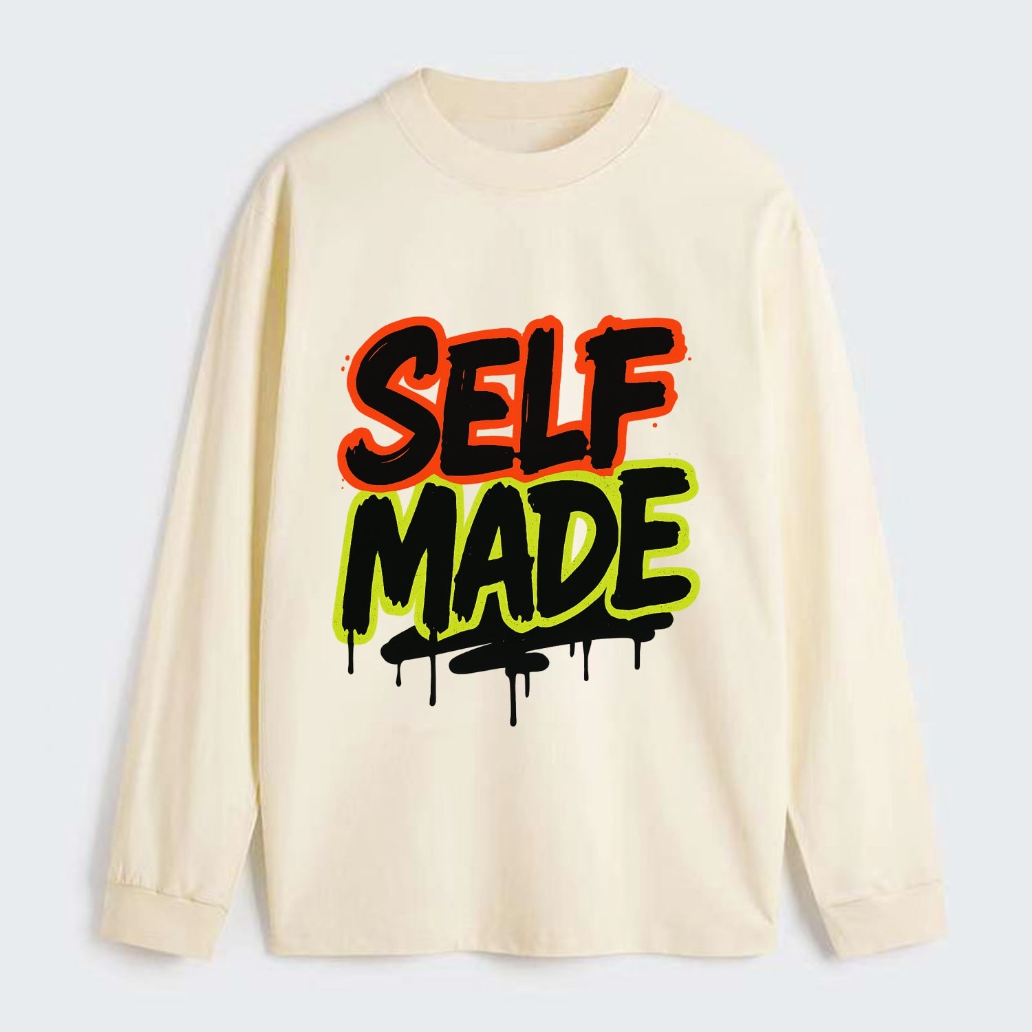 Bold typography design - "SELF MADE" - built from nothing, earned - Classic Long Sleeve Shirt - Beige