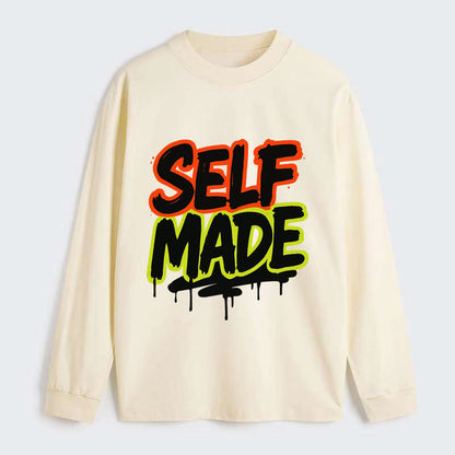 Bold typography design - "SELF MADE" - built from nothing, earned - Classic Long Sleeve Shirt - Beige