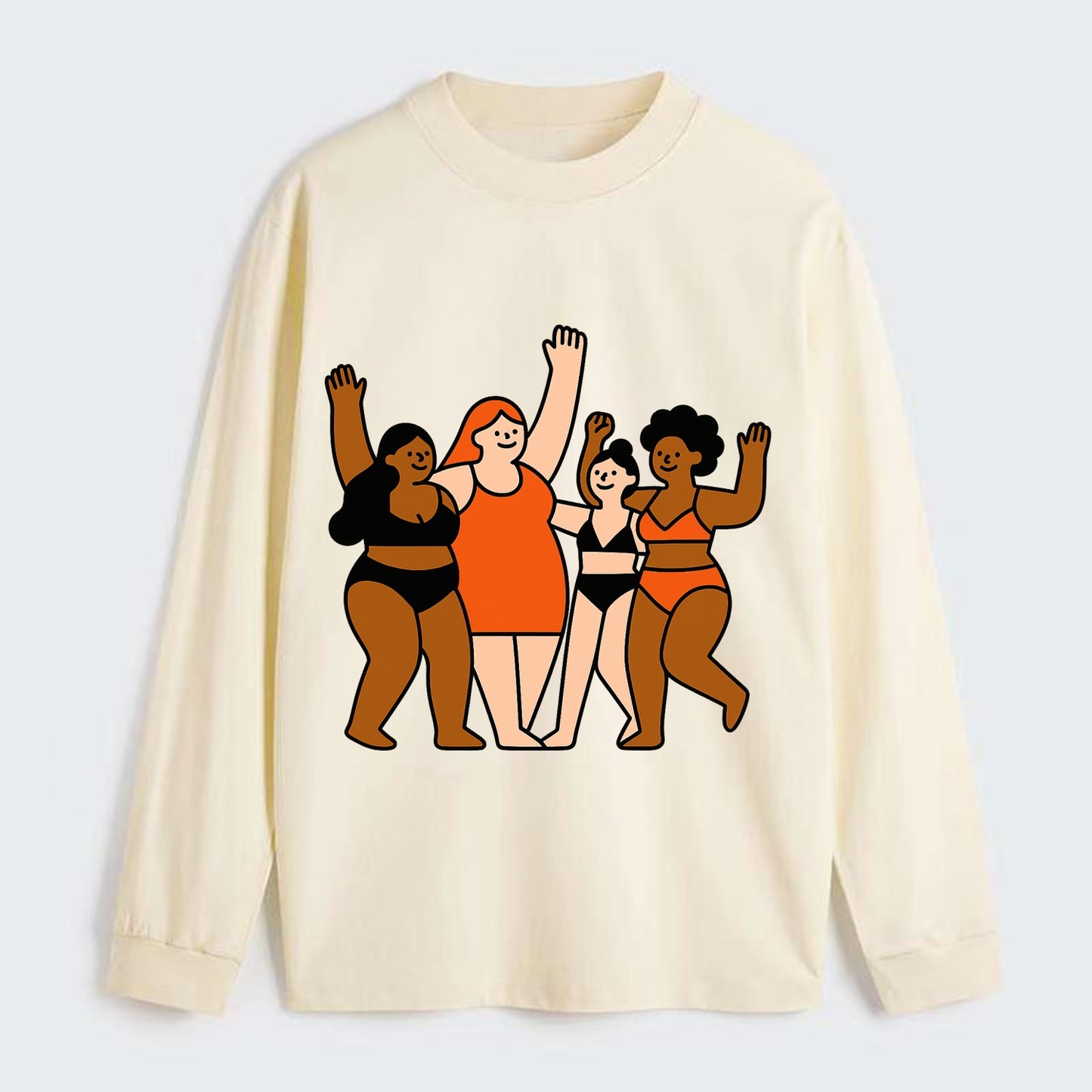 Diverse body types celebrating together - body positivity movement, all - Classic Long Sleeve Shirt - Beige