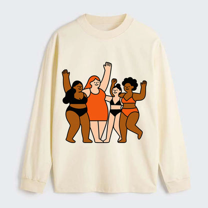 Diverse body types celebrating together - body positivity movement, all - Classic Long Sleeve Shirt - Beige