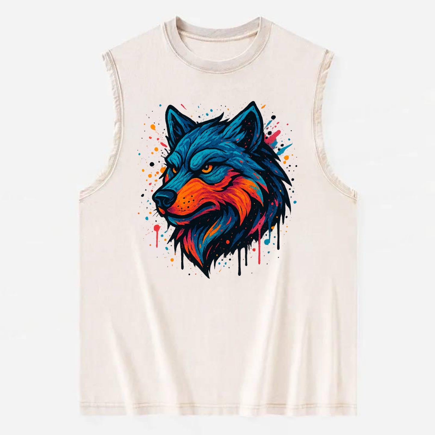 Velvet Wolf Royal  - Vintage Washed Tank - Beige
