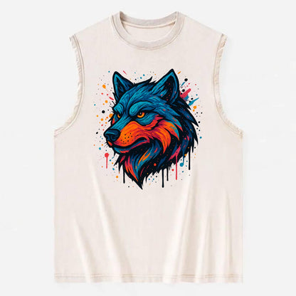 Velvet Wolf Royal  - Vintage Washed Tank - Beige