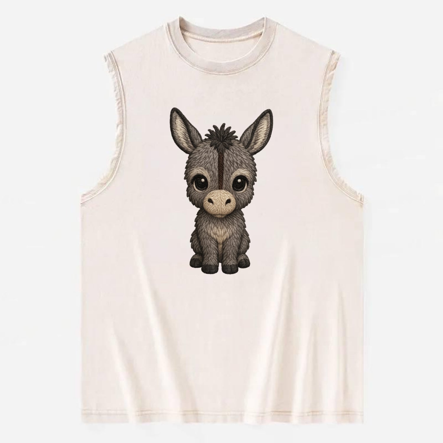 Baby Donkey Foal - gray fluffy, long ears, dark stripe, gentle eyes, - Vintage Washed Tank - Beige