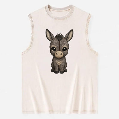 Baby Donkey Foal - gray fluffy, long ears, dark stripe, gentle eyes, - Vintage Washed Tank - Beige