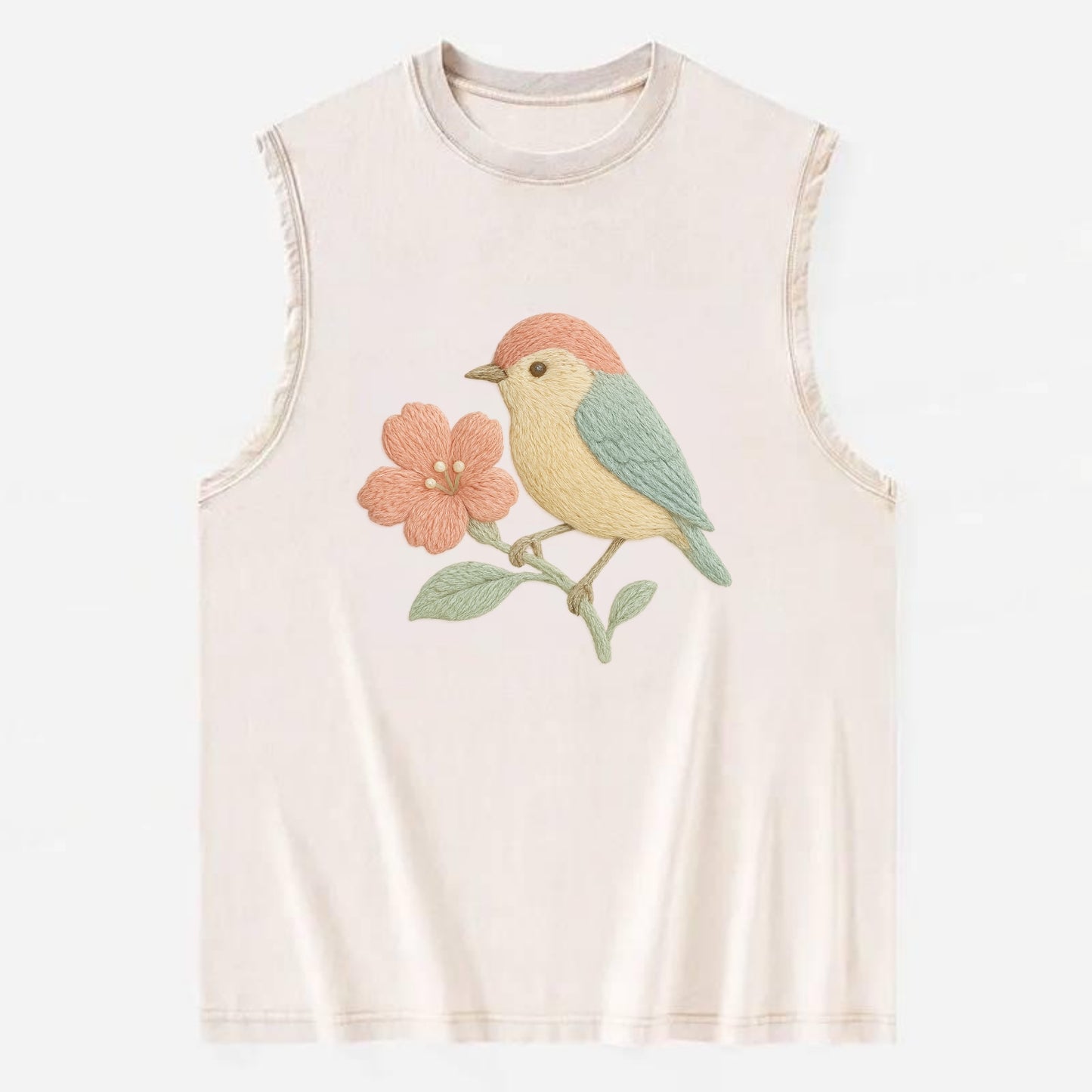Peach Flowerpecker - Vintage Washed Tank - Beige