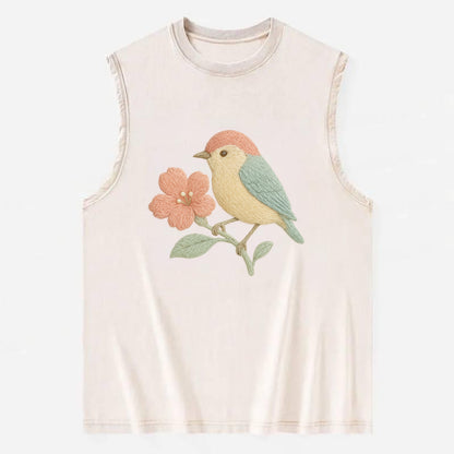 Peach Flowerpecker - Vintage Washed Tank - Beige