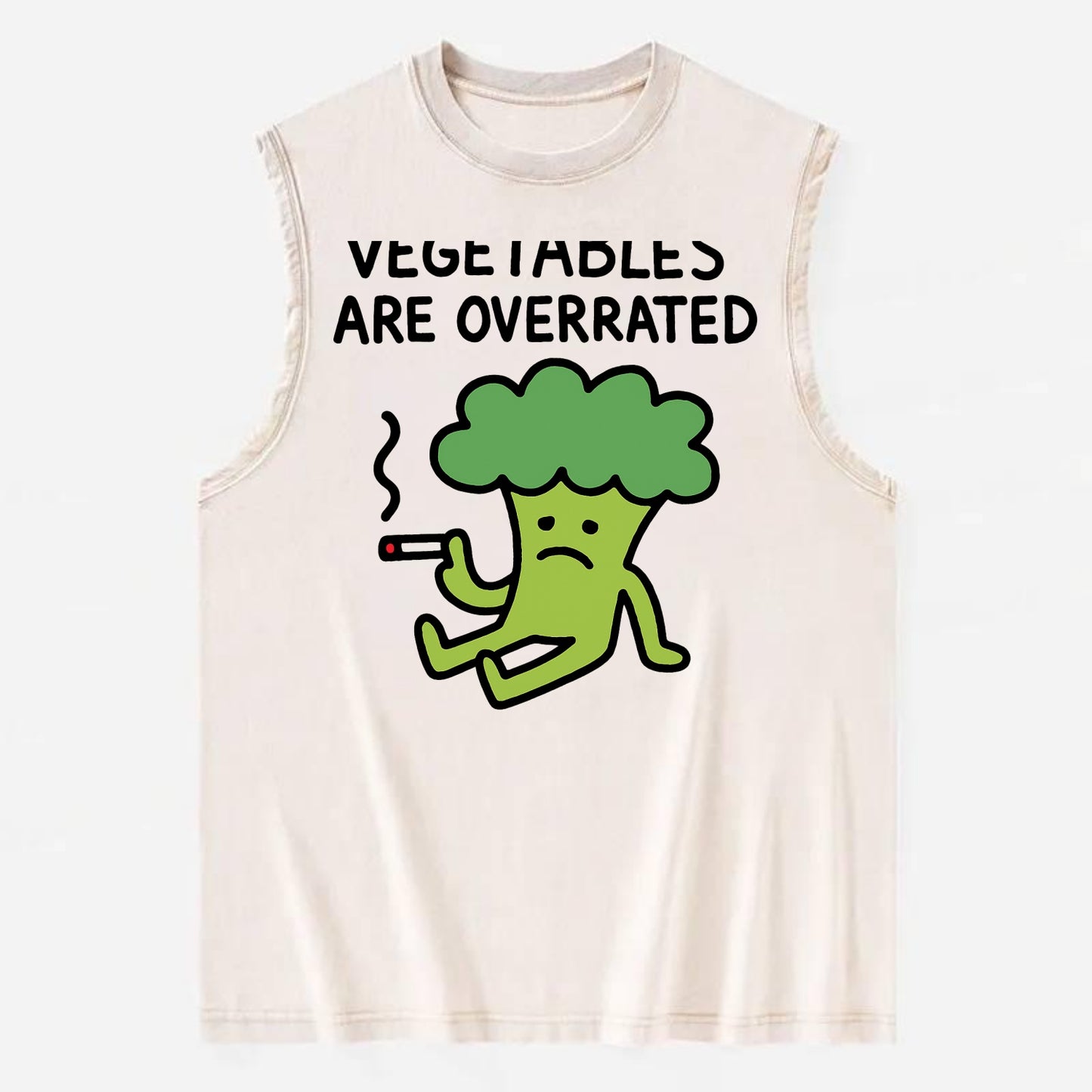 VEGETABLES ARE OVERRATED | Rebellious broccoli smoking - Vintage Washed Tank - Beige